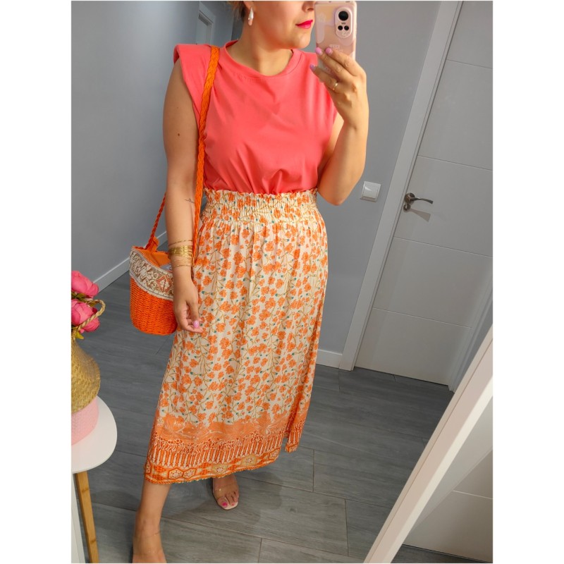 FALDA ESTAMPADA NARANJA