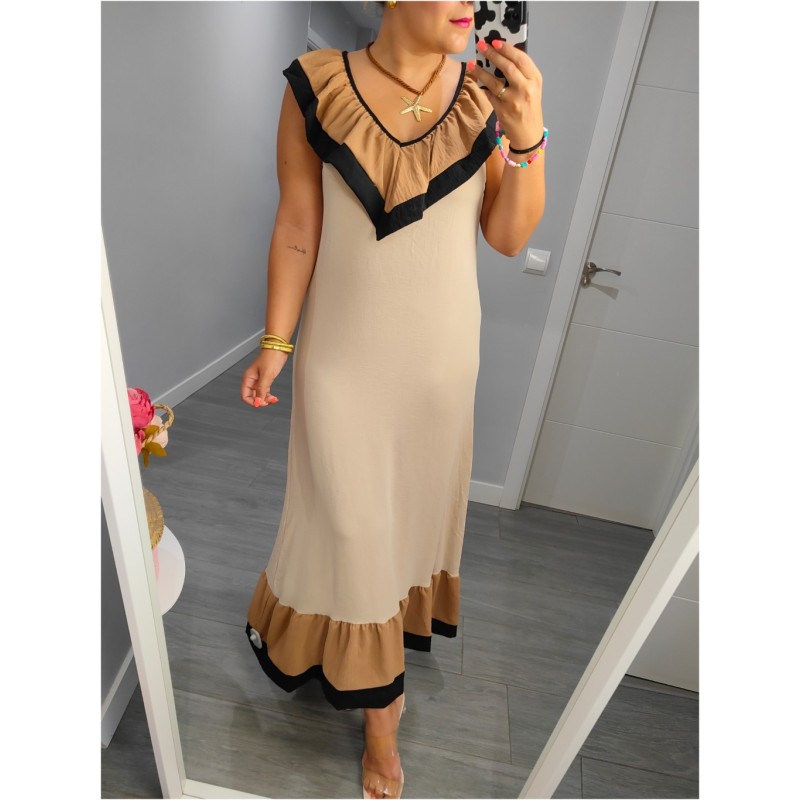 VESTIDO VOLANTE  BEIGE