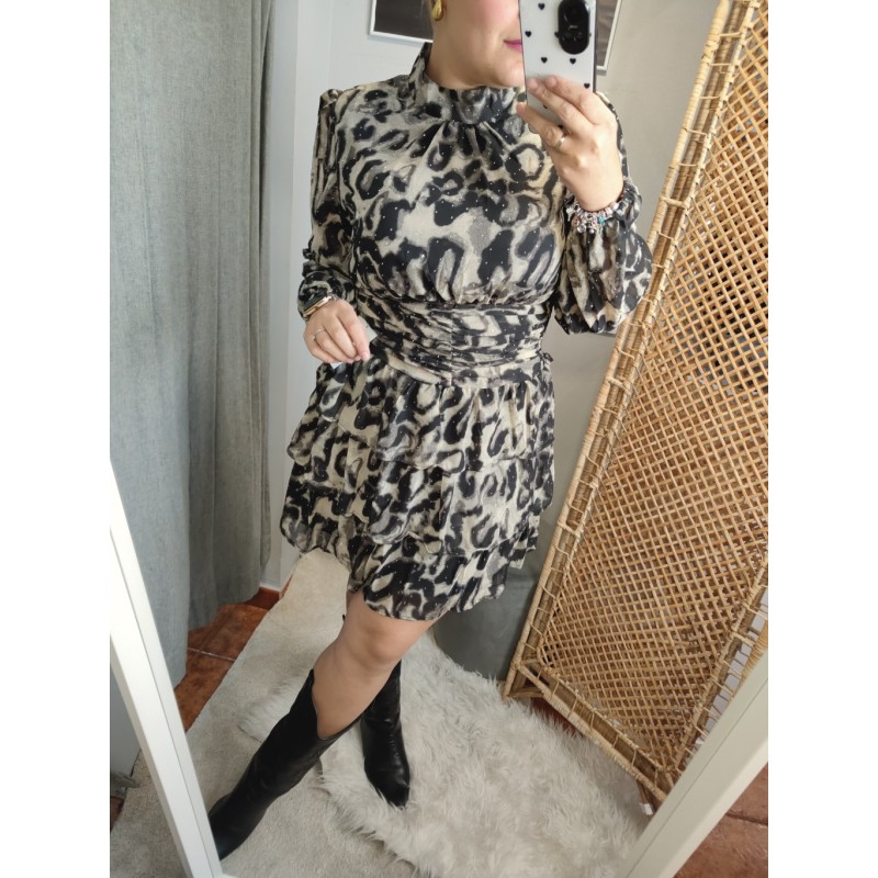 VESTIDO ANIMAL PRINT GRIS