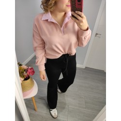 SUDADERA CUELLO RAYA ROSA