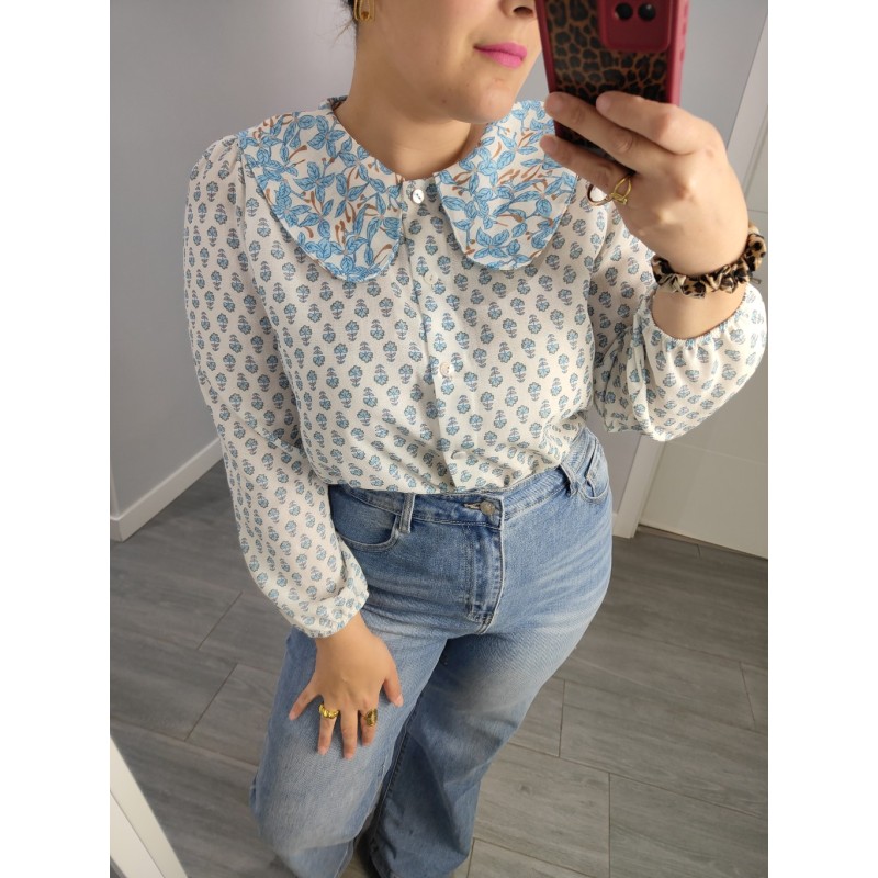 CAMISA CUELLO BEBE ESTAMPADA AZUL