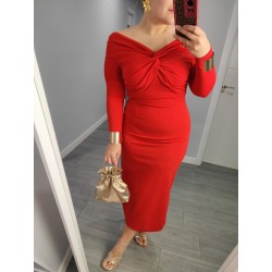 VESTIDO LISO NUDO PECHO ROJO