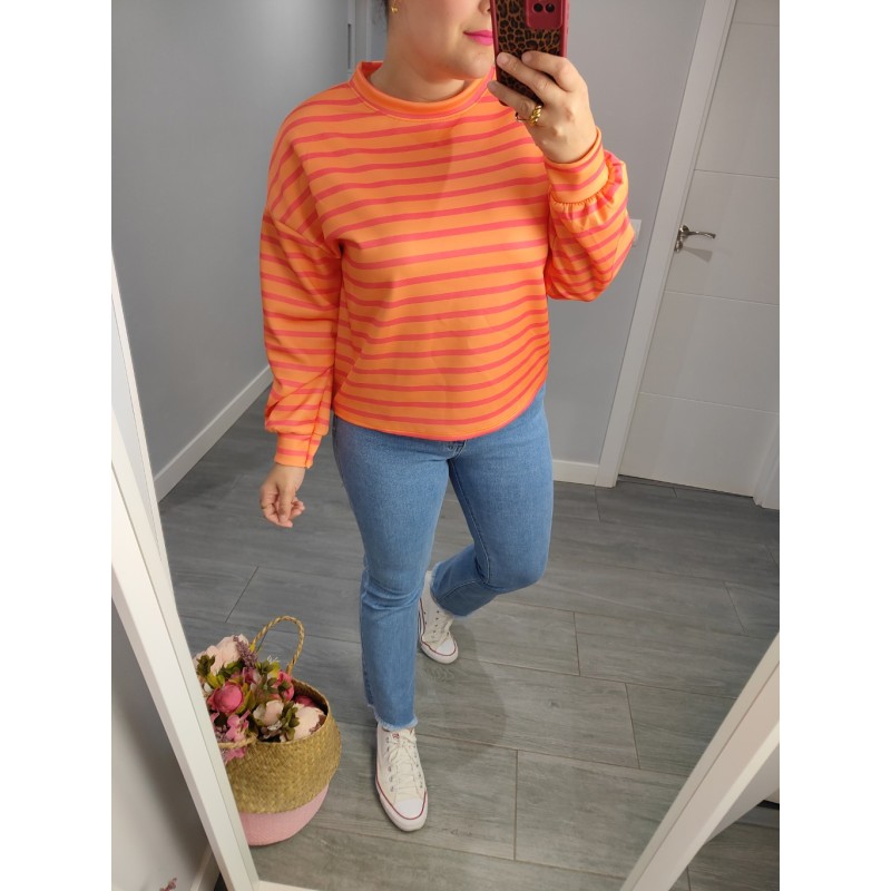 SUDADERA RAYAS NARANJA