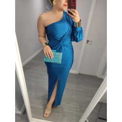 VESTIDO NUDO LARGO PETROLEO