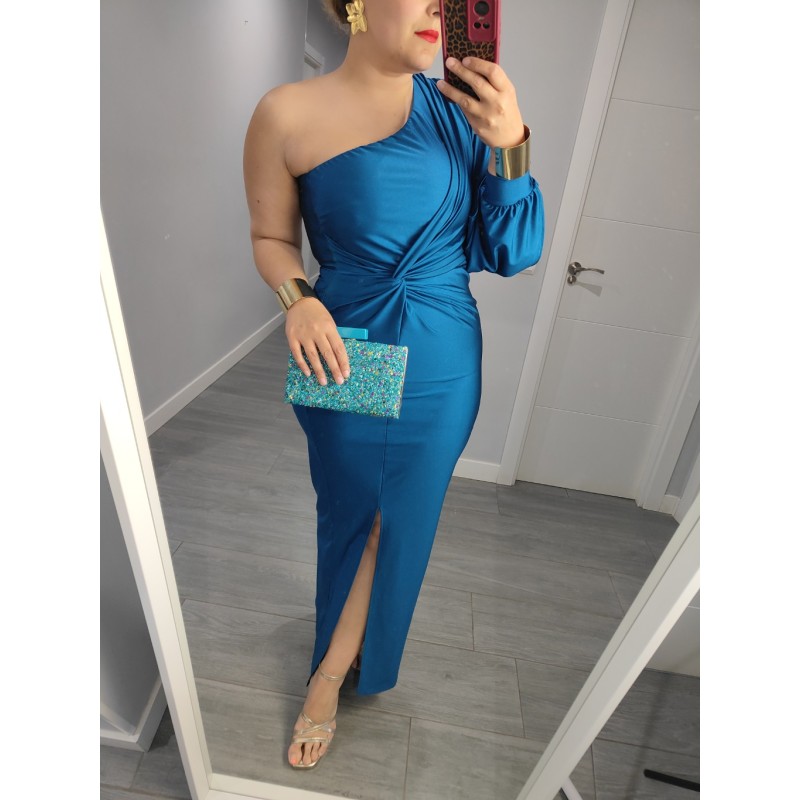 VESTIDO NUDO LARGO PETROLEO