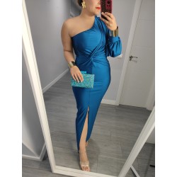 VESTIDO NUDO LARGO PETROLEO