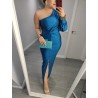 VESTIDO NUDO LARGO PETROLEO