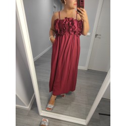 VESTIDO VOLANTE PECHO GRANATE