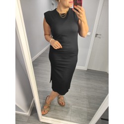 VESTIDO HOMBRERAS LARGO NEGRO
