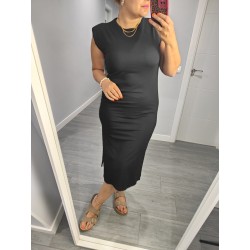 VESTIDO HOMBRERAS LARGO NEGRO