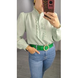 BLUSA VICHY VOLANTE VERDE