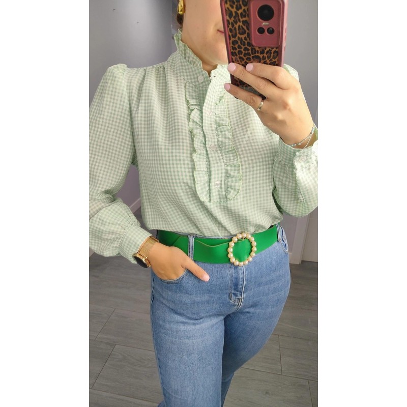 BLUSA VICHY VOLANTE VERDE