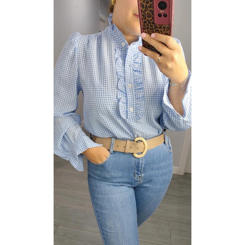 BLUSA VICHY VOLANTE AZUL